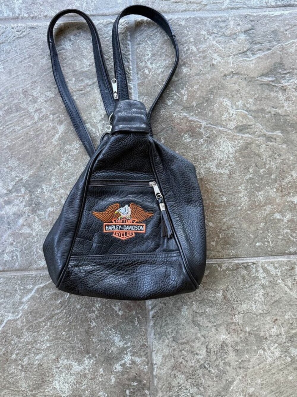 Vintage Harley Davidson Pebbled Leather Convertible Mini Backpack Sling Purse